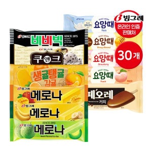 빙그레 바 아이스크림 30개 / 메로나 멜론 요맘때 카카오바 쿠앤