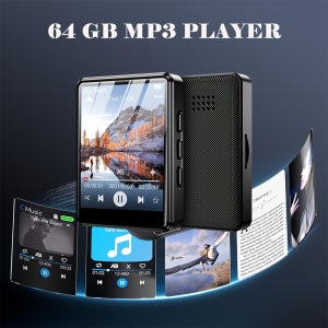 1개 64GB 터치스크린 MP3 플레이어 스피커, 음성 녹음기, 전자책 리더 - 휴대용 무손실 오디오 음악 플레이어, SD 카드 슬롯, 충전식 리튬 폴리머 배터리, 피트니스,
