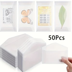50개 투명 자체 밀봉 인사말 카드 봉투 - 로또 티켓, 스탬프, 동전, 결혼식 손님 선물 및 수집 카드용 우아한 셀로판 종이 봉투