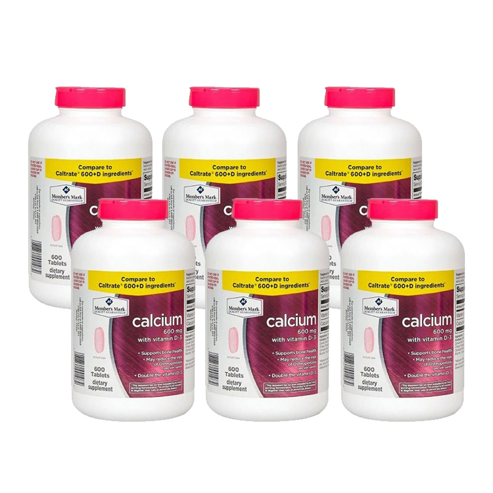 6개X  <b>멤버스마크  칼슘</b>  비타민  D3  보조제  600mg  600정