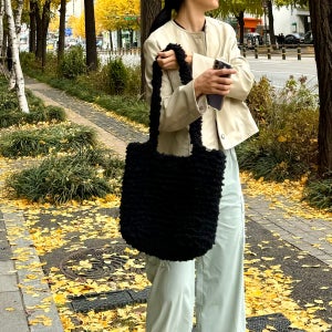 빅 몽실 뜨개 가방🧶 블랙밍크🐈‍⬛ 친구선물, mm