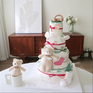 [출산,백일선물] 7종아기용품 트리 4단 기저귀케이크, 앙앙기저귀케이크 ❤️