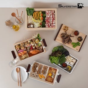 실버스타 OIC 인덕션IH 사각더블팟 편백찜기1단 풀셋트 [블루, 오렌지]