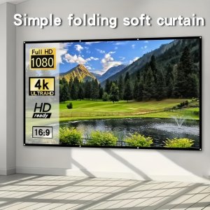 150인치 휴대용 4K UHD 프로젝션 스크린 - 풀 HD 1080p, 16:9 화면 비율, 폴리에스터 소재, 실내 및 실외 사용에 적합, 홈 |초고화질 스크린|내구성 있는 패브릭