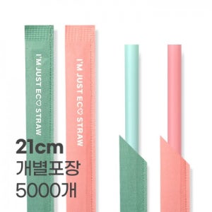 PLA 생분해 스트로우 (개별포장) 일자빨대 7mmX21cm 2,000개 (베이비그린 베이비핑크 컬러 택 1)11시 당일출고
