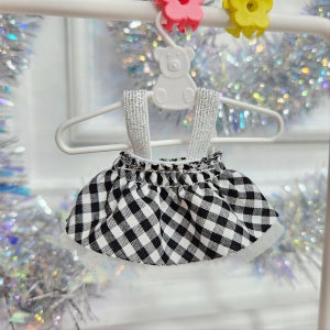 모루인형옷 소품 블랙 화이트 체크 쉬폰 이중 원피스, 쪼꼬요미