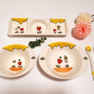 [큐티라인] 허니꿀벌 1인식기세트(혼밥식기), 미야세라믹(Miya Ceramic)