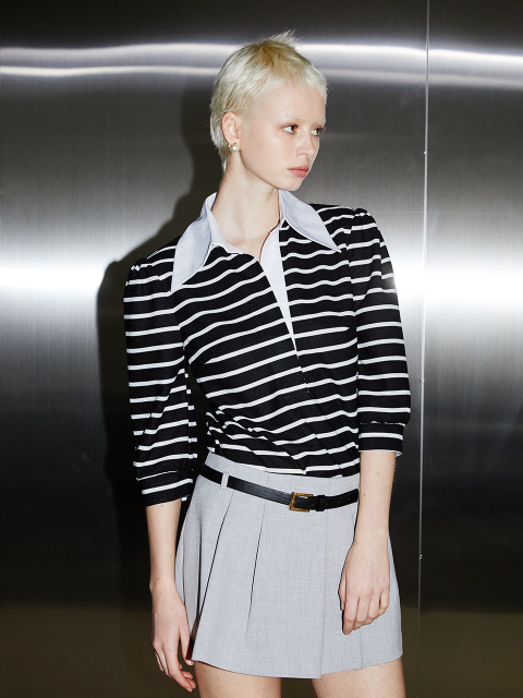 [와이제이] PIQUE STRIPE POLO T SHIRTS_BLACK