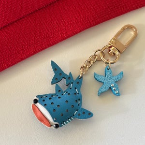 바다 동물 고래 상어 인형 미니 키링 가죽 열쇠고리, 공방한땀두땀