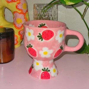 핑크 딸기데이지 고블렛잔 , 들꽃세라믹(DEULKKOT)