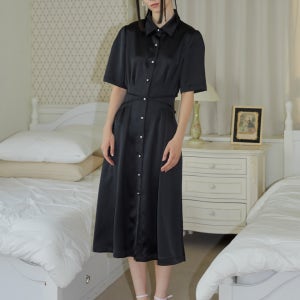 [일루스트리스일루전] BK SILKY CROSS SHIRT DRESS