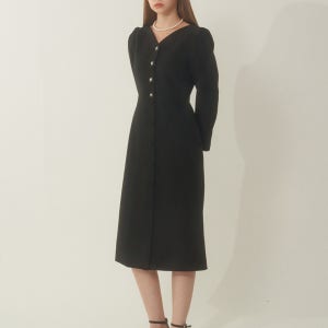 [에프코코로미즈] scarf set Anna tulip neck dress BK