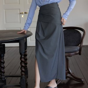 봄/가을을 위한 성인용, 단색 컬러, 스트레치되지 않는, 바디콘 스타일의, 폴리에스테르 직조 재질, 아름다운 비대칭 하이 슬릿 노트드 미디 스커트