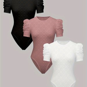 3피스 자카드 홀 아웃 레이스 캐미솔 세트