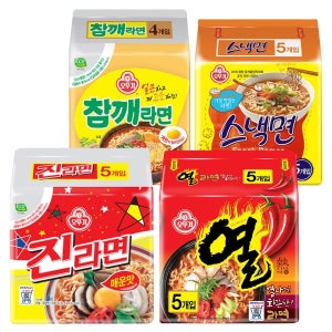 오뚜기 진라면 매운맛120gx5개+열라면120gx5개+스낵면108gx5개+참깨라면115gx4개