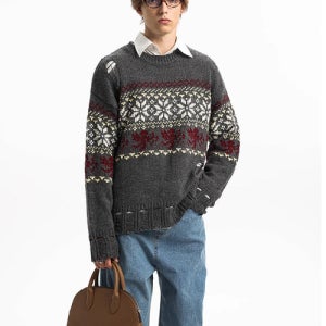 UNVESNO Fair Isle Distressed Knit Sweater