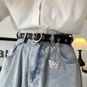 1개 풀바디 홀 벨트 남녀 공용, 심플하고 다용도 한국식 PU 장식 BF 스타일 한국 버전 학생 bf 스타일 허리띠