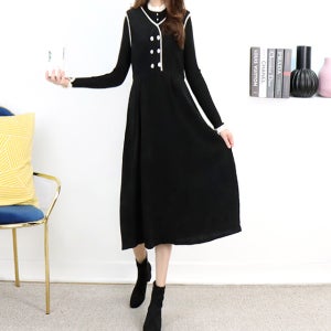 허니 블랙 코듀로이 허리 주름 백 리본 루즈핏슬리브리 롱 원피스[민소매 나시 골덴 면 박시 박스 레이어드 배색 스판 지퍼 진주 버튼 단추 긴 봄 가을 겨울 고급 명품 원단 보세 데