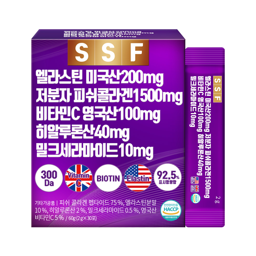 순수식품 엘라스틴 데스모신 저분자 <b>피쉬콜라겐</b> 히알루론산 밀크세라마이드 2g x 30포, 1개