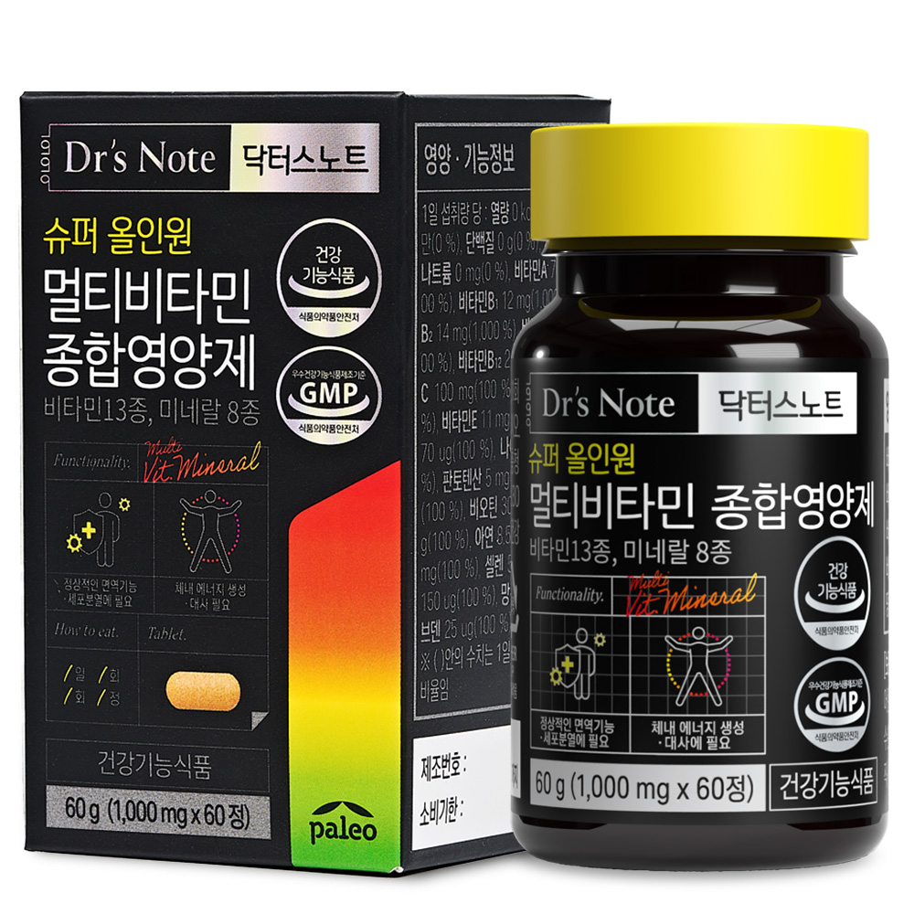 팔레오 <b>닥터스</b>노트 슈퍼 올인원 멀티비타민 종합영양제 1000mg x 60정, 2개