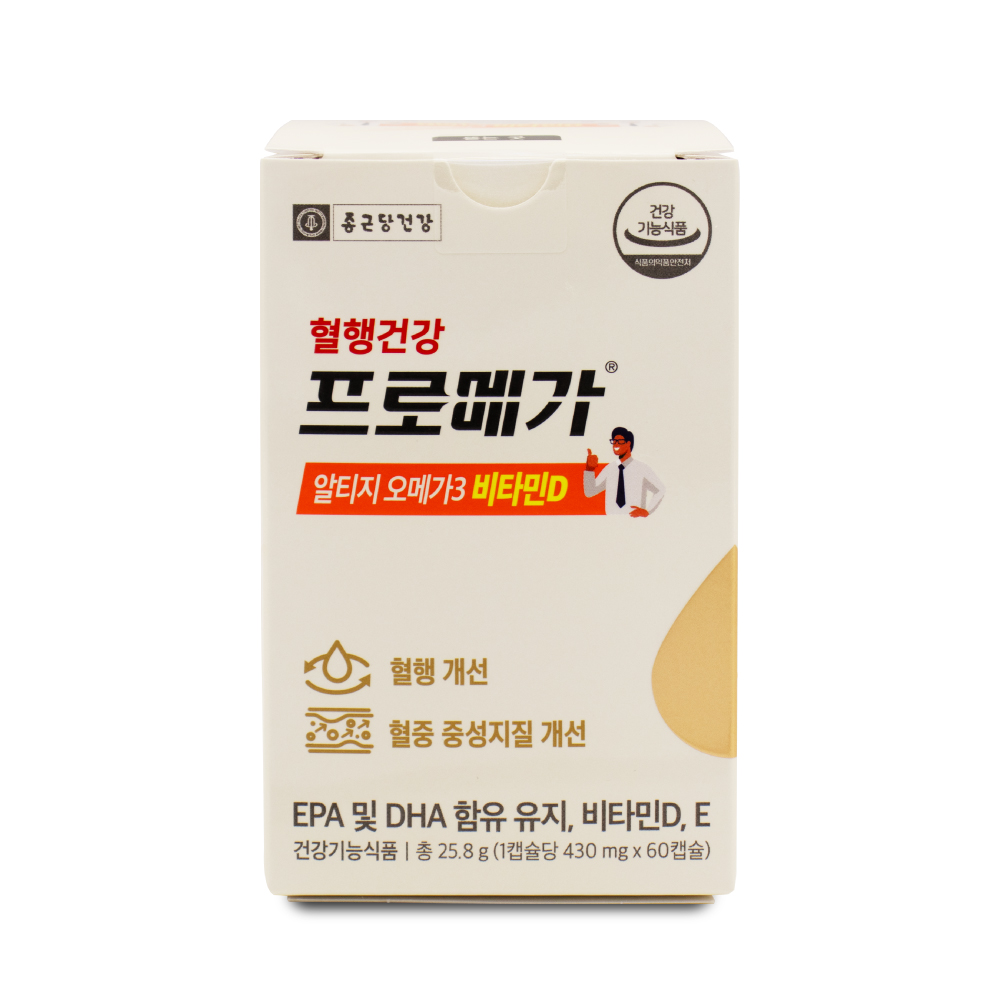 종근당건강 혈행건강 <b>프로메가</b> 알티지 오메가3 비타민D 430mg x 60캡슐, 1개