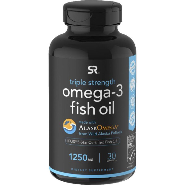 스포츠리서치 트리플 스트렝스 <b>오메가-3 피쉬 오일</b> 1250mg x 30정, 3개