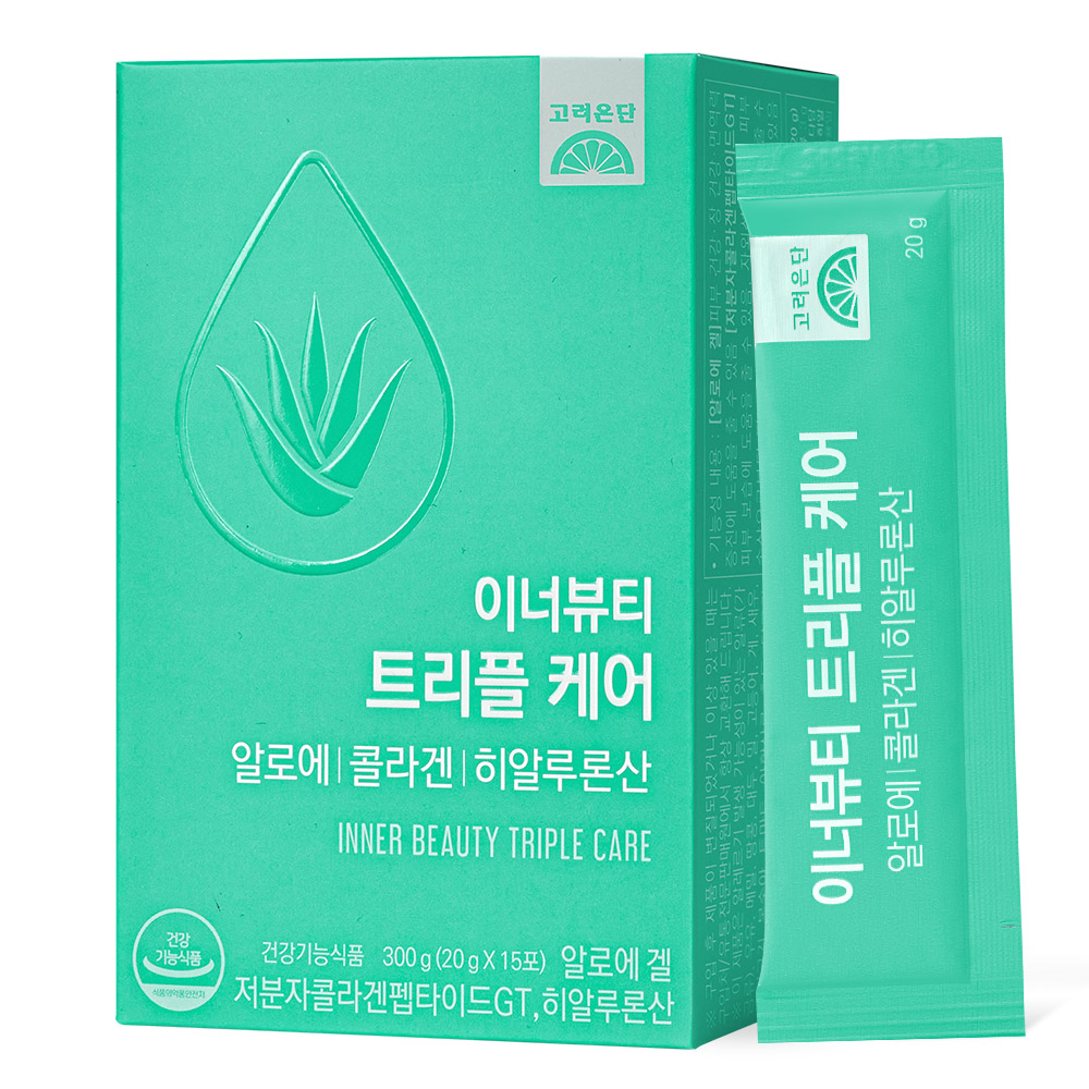 고려은단 <b>이너뷰티</b> 트리플 케어 알로에 콜라겐 히알루론산 20g x 15포, 2개