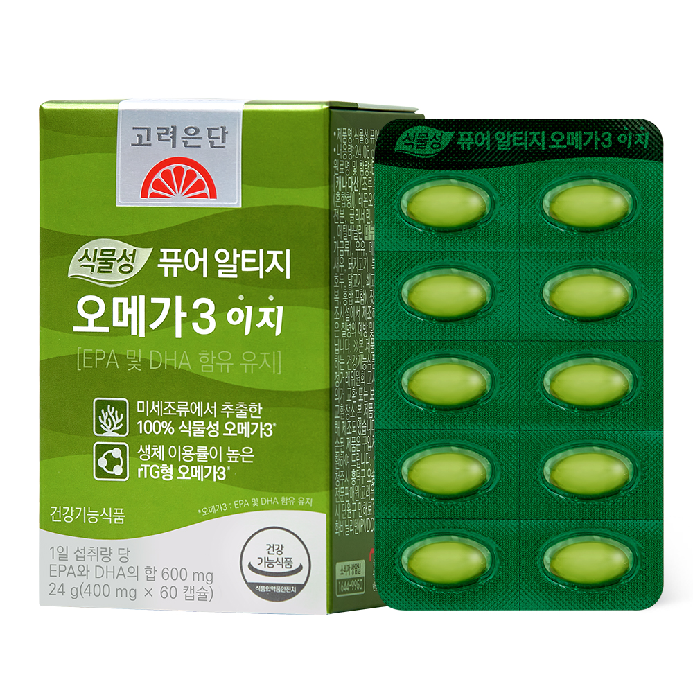 고려은단 <b>식물성</b> 퓨어 알티지 <b>오메가</b>3 이지 400mg x 60캡슐, 6개