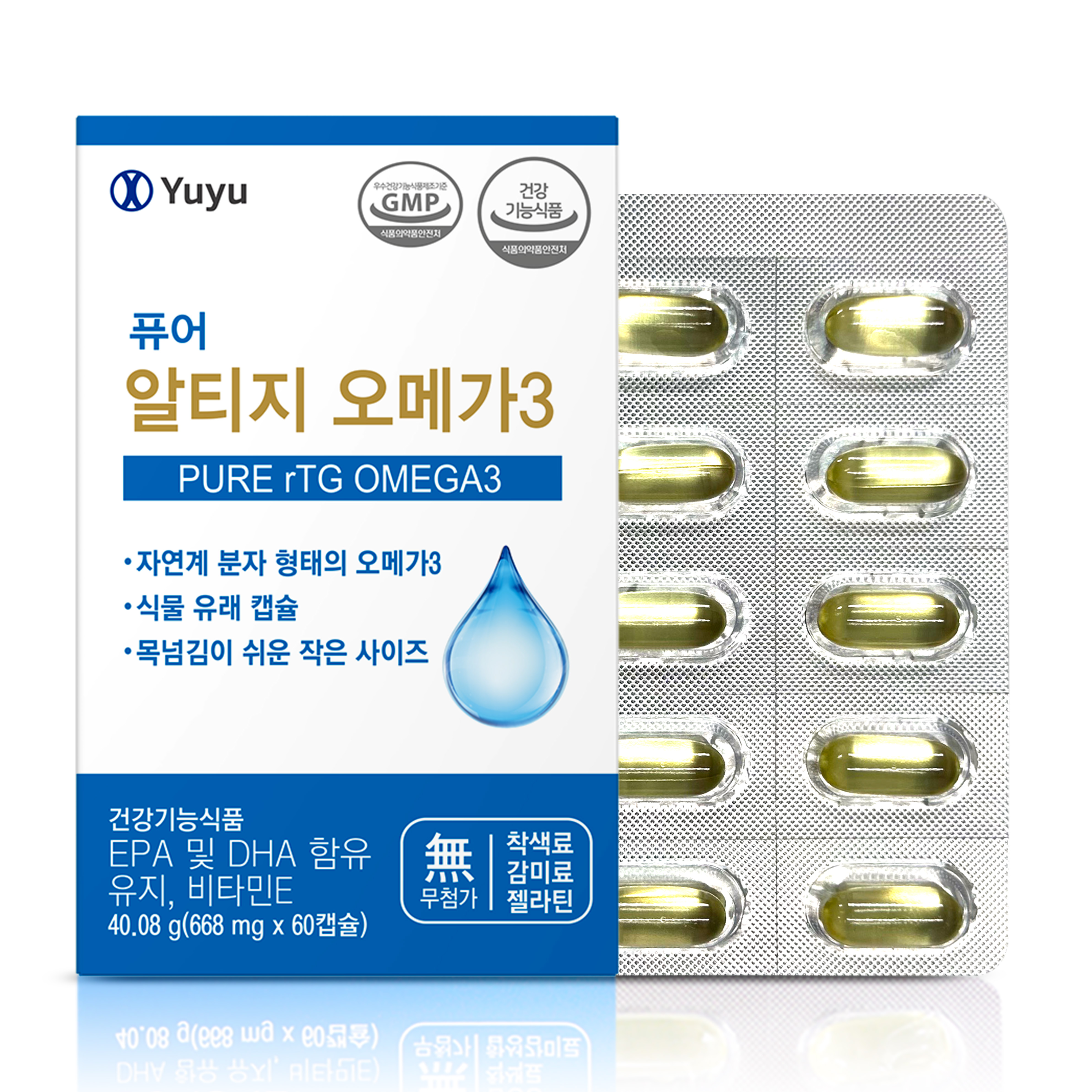 유유제약 퓨어 알티지 <b>오메가3</b> 668mg x 60캡슐, 1개
