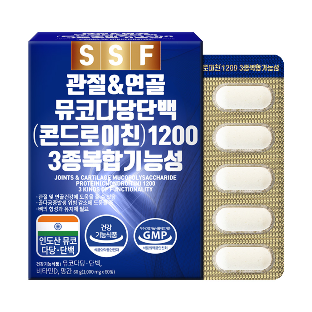 순수식품 관절 연골 뮤코다당단백 콘드로이친 1200 3종복합기능성 1000mg x 60정, 5개