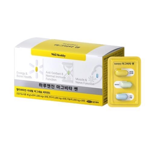 <b>삼진제약</b> 위시헬씨 하루엔진 마그비타 쎈 ( 노랑색 1000mg + 연두색 1000mg + 하늘색 1000mg ）x 30개입, 1개