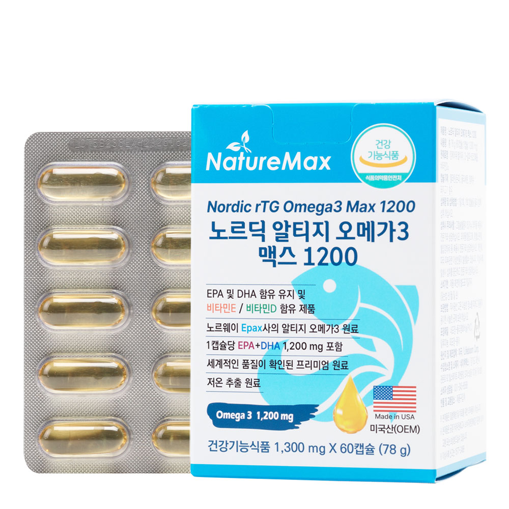 네이처맥스 노르딕 <b>알티지</b> <b>오메가3</b> 맥스 <b>1200</b> 1300mg x 60캡슐, 3개
