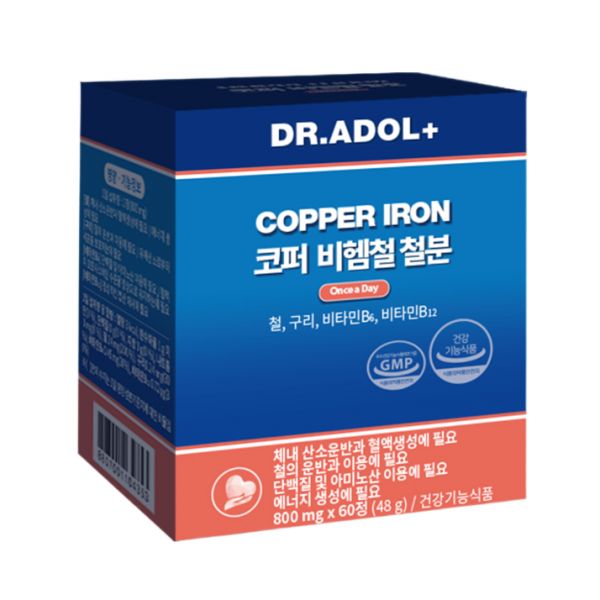 <b>닥터아돌</b> 코퍼 비헴철 <b>철분</b> 800mg x 60정, 1개