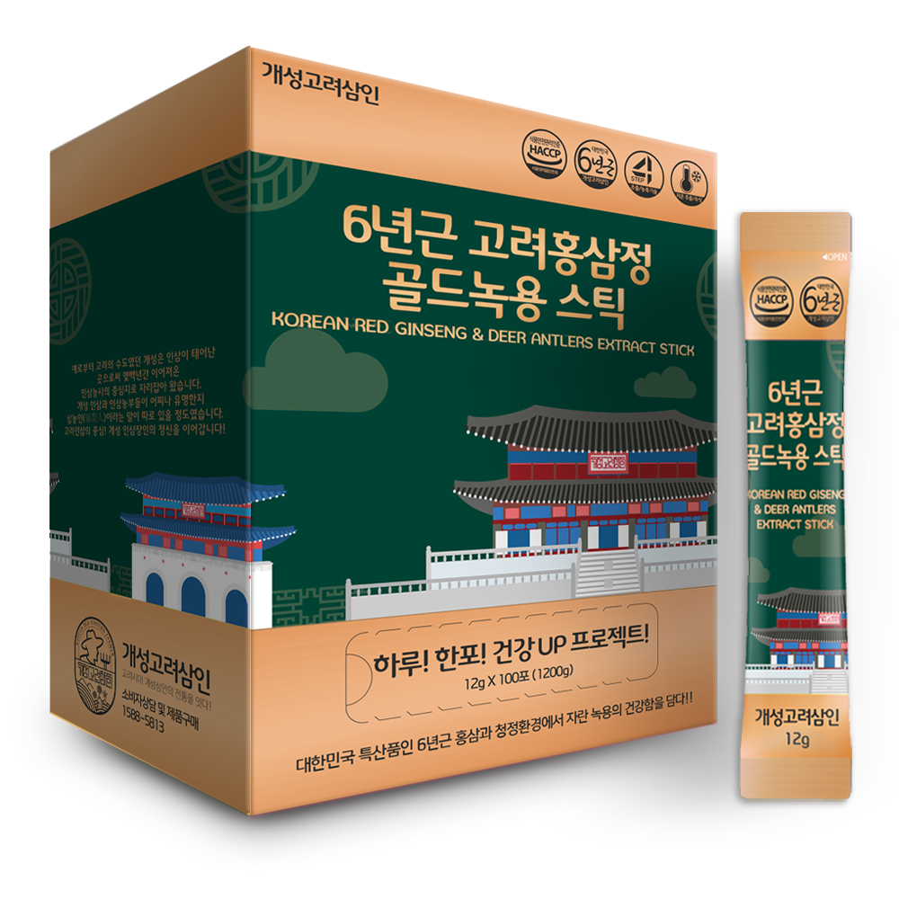 개성고려삼인 6년근 고려 홍삼정 골드녹용 스틱 12g x 100포, 1개