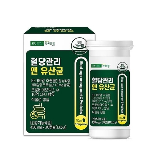 <b>건국유업</b> 혈당관리 앤 유산균 450mg x 30캡슐, 1개