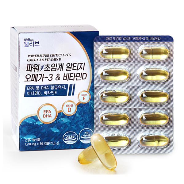 웰리브 파워 <b>초임계 알티지 오메가3 앤 비타민D</b> 1210mg x 60캡슐, 1개