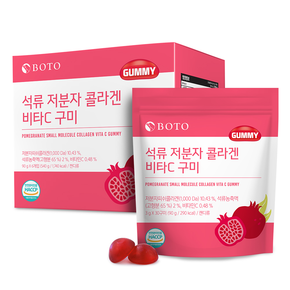 보뚜 <b>석류</b> 저분자 <b>콜라겐</b> 비타C 구미 3g x 180구미, 2개