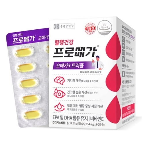 종근당건강 <b>프로메가</b> 오메가3 트리플 장용성 캡슐 654mg x 60캡슐, 1개