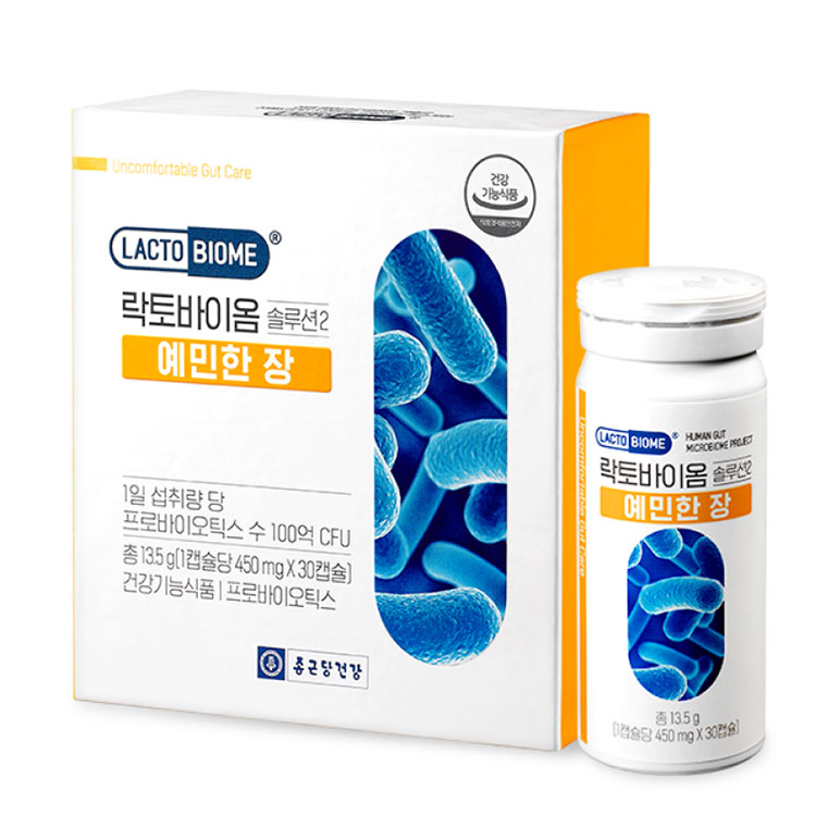 종근당건강 <b>락토</b>바이옴 솔루션2 예민한 <b>장</b> 450mg x 30캡슐, 1개