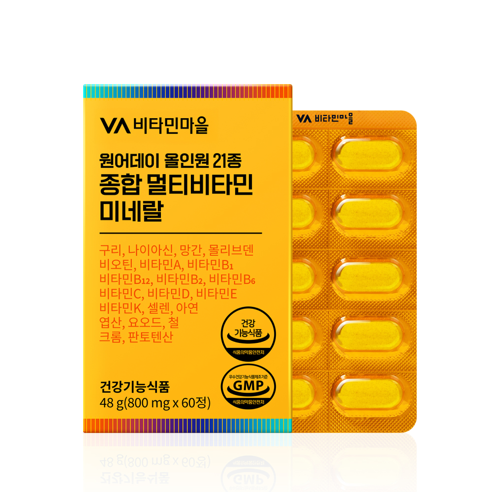 비타민마을 원어데이 올인원 21종 종합 멀티비타민 미네랄 800mg x 60정, 6개
