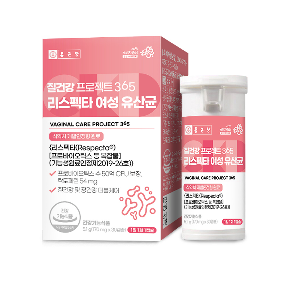 종근당 질건강 프로젝트365 리스펙타 여성 유산균 170mg x 30캡슐, 2개