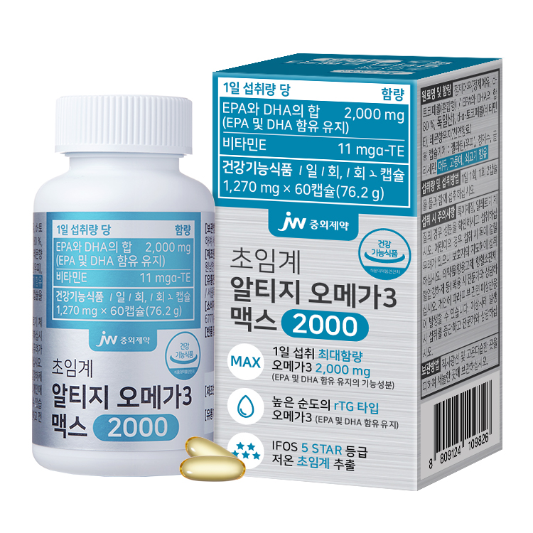 <b>JW중외제약</b> 초임계 알티지 오메가3 맥스 2000 1270mg x 60캡슐, 1개