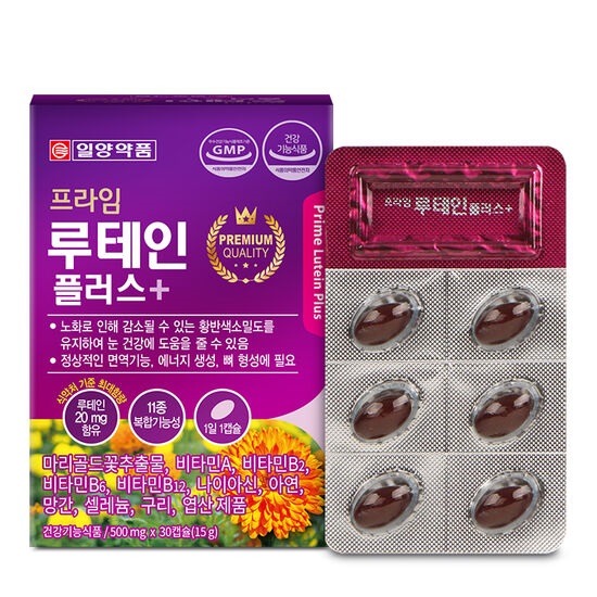 일양약품 프라임 <b>루테인</b> 플러스 500mg x 30캡슐, 6개