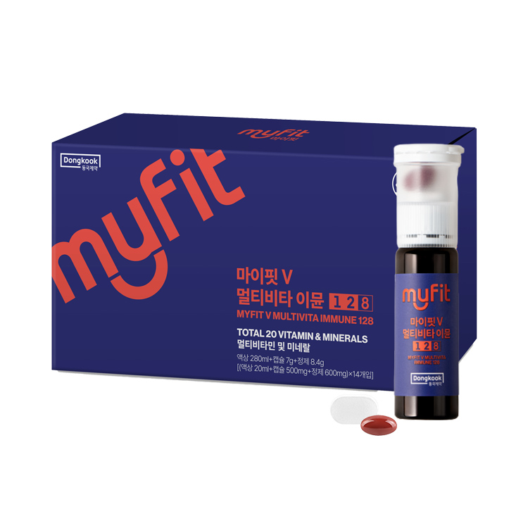 동국<b>제약</b> 마이핏V 멀티비타 이뮨 128 (액상 20ml + 캡슐 500mg + 정제 600mg) x 14개입, 2개