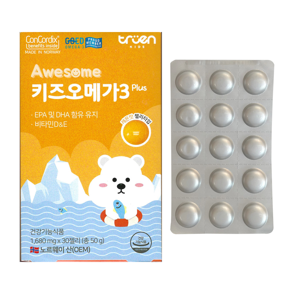 AWESOME 키즈 <b>오메가3</b> 플러스 1680mg x 30구미, 2개