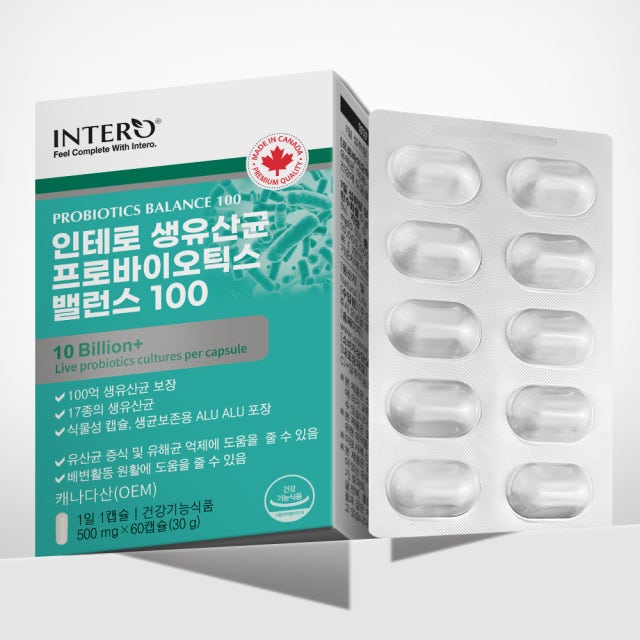 인테로 생유산균 프로바이오틱스 밸런스 100 500mg x 60캡슐, 1개