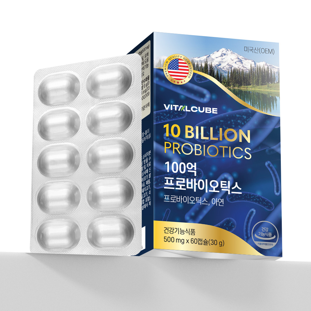 <b>바이탈큐브</b> 100억 프로바이오틱스 500mg x 60캡슐, 2개