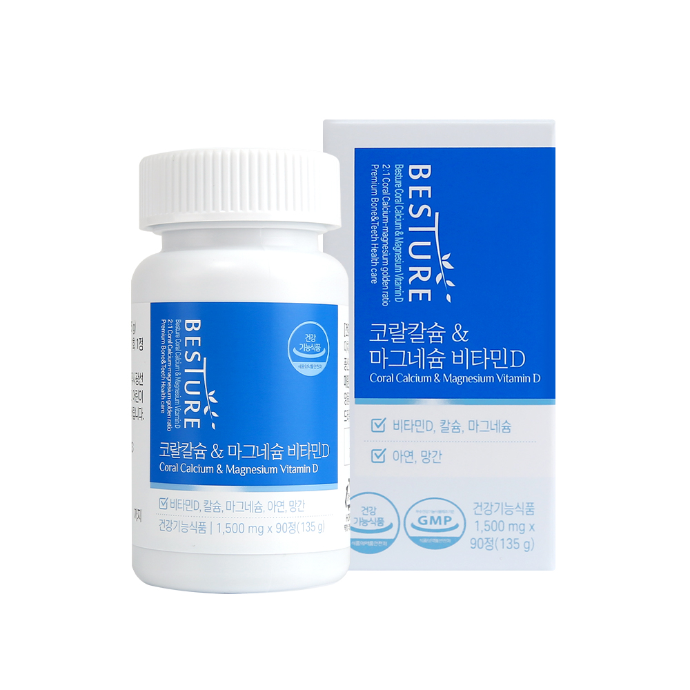 BESTURE 코랄칼슘 <b>마그네슘</b> 비타민D 1500mg x 90정, 2개