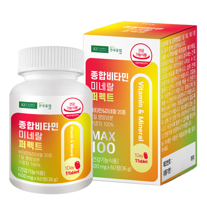 <b>건국유업</b> 종합비타민미네랄 퍼펙트 500mg x 60정, 1개