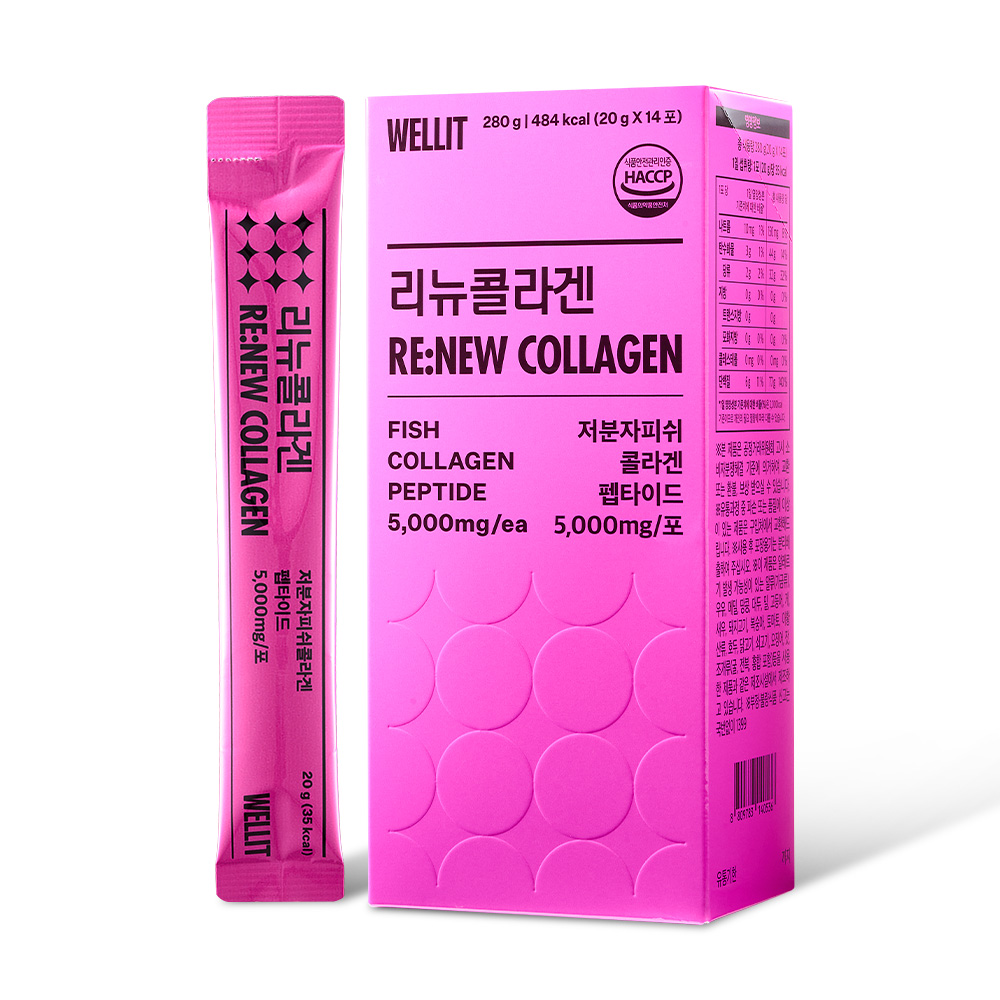 웰릿 <b>리뉴콜라겐</b> 저분자 피쉬콜라겐 펩타이드 20g x 14포, 1개